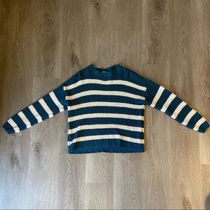 Green and White Striped Sweater